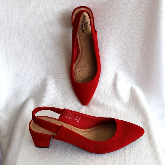 Size 7M, Red, Sling Back Shoes, Faux suede, dexflex Comfort - Picture 1 of 13